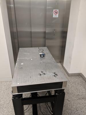Table in front of elevator
